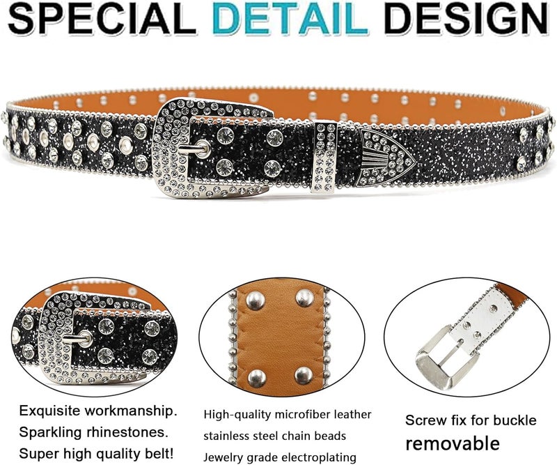 EVERBLTING Rhinestones Skull Belt Diamond Studded Skull Belt for Men Women Studded Cowgirl Belts Belts Skulls For Jean Pant - Image 3
